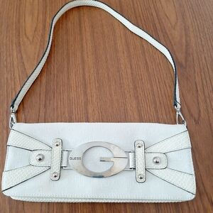 Guess Cream Clutch Shoulder Bag with Silver Accents